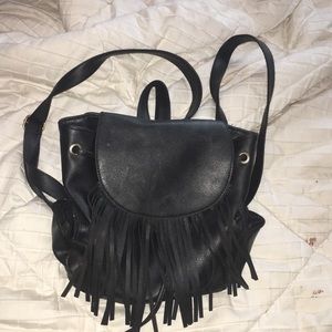 black fringe mini backpack